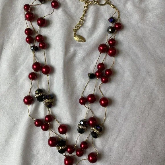 Coldwater Creek Multi Strands Glass Faux Pearls Necklace - Picture 3 of 4